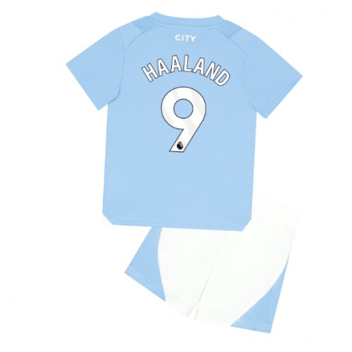 Manchester City Erling Haaland #9 Hemmaställ Barn 2023-24 Kortärmad (+ Korta byxor)
